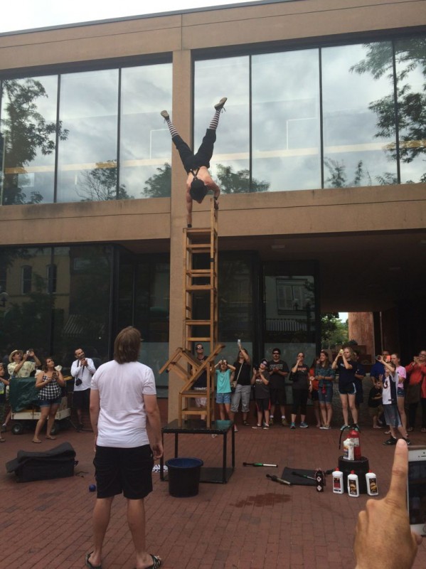 A street acrobat/comedian in Boulder