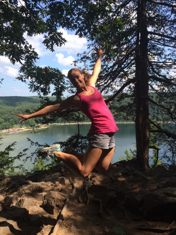 I rock-scrambled to the top of the cliffs at Devil's Lake with my best friends from college. And couldn't resist doing my signature jump...
