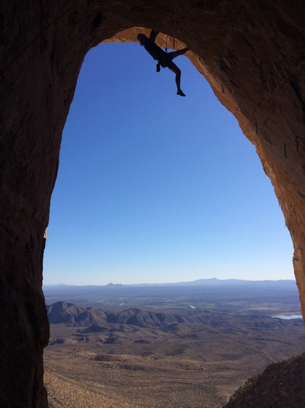 John climbing a 12a in the Bat Cave. He came close to getting his first 12a onsite, but his shoe got stuck in a hole, forcing him to stop climbing to get it out.