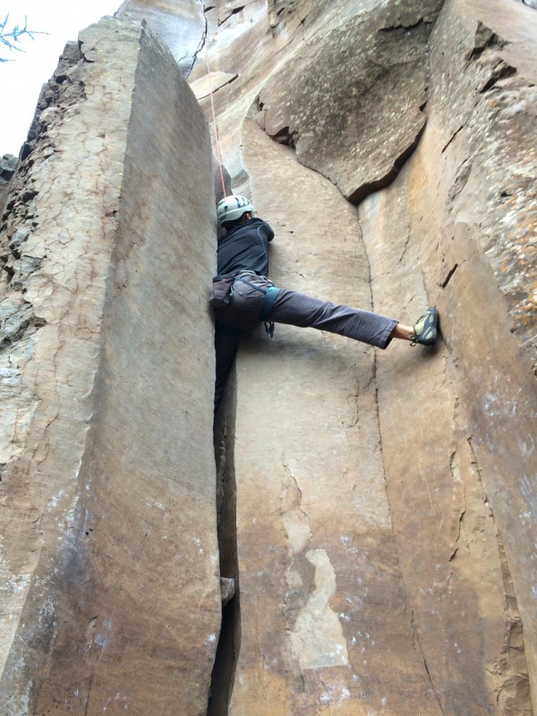 John wedged in a crack. Not my favorite type of climbing.