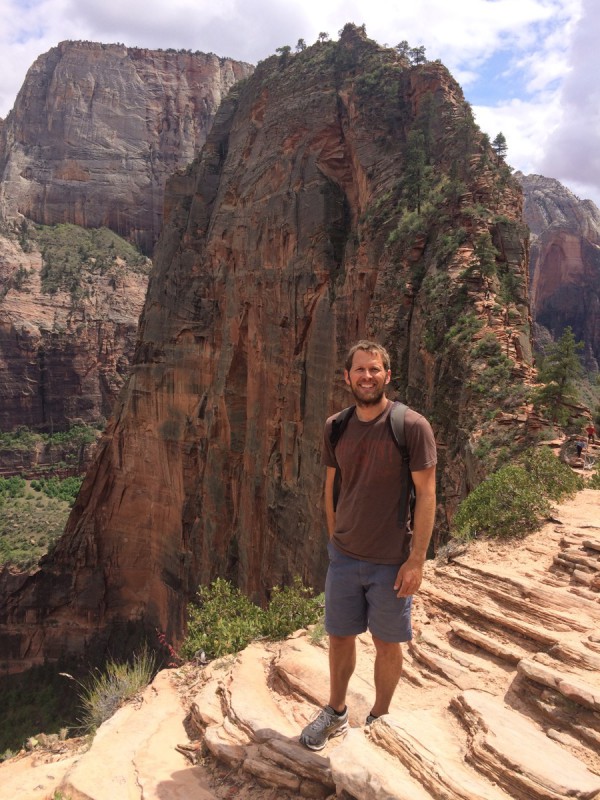 John in front of the final - and very treacherous looking - part of the Angel's Landing hike.