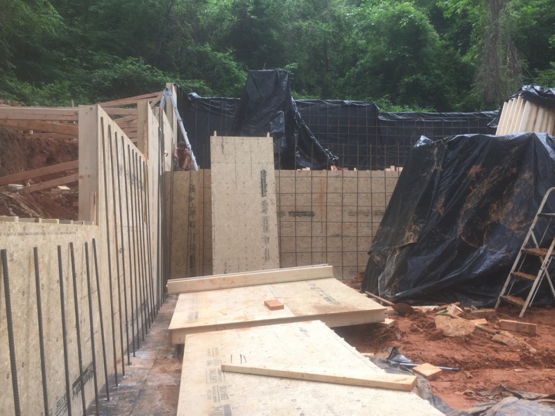 Most of the outer forms complete, and the vertical rebar glued in.