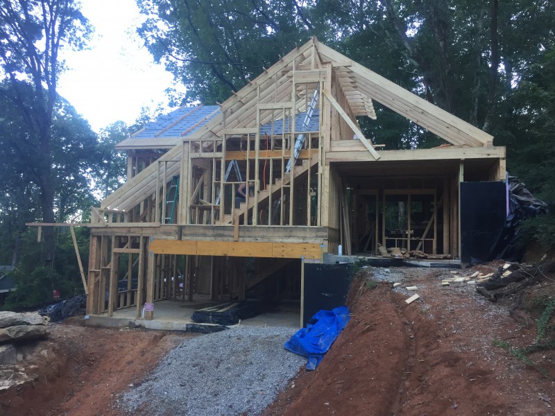 The framing for the north side of the main roof