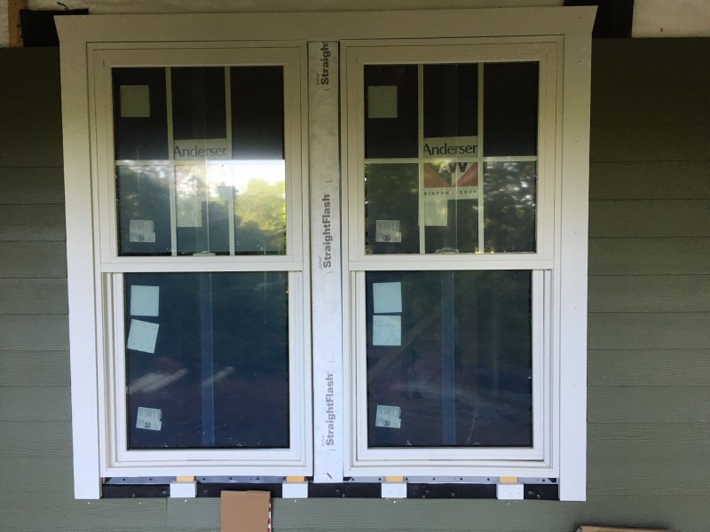 An example of the windows with trim (and siding). Since the window stools actually go on top of the siding, we aren't attaching them until the end.