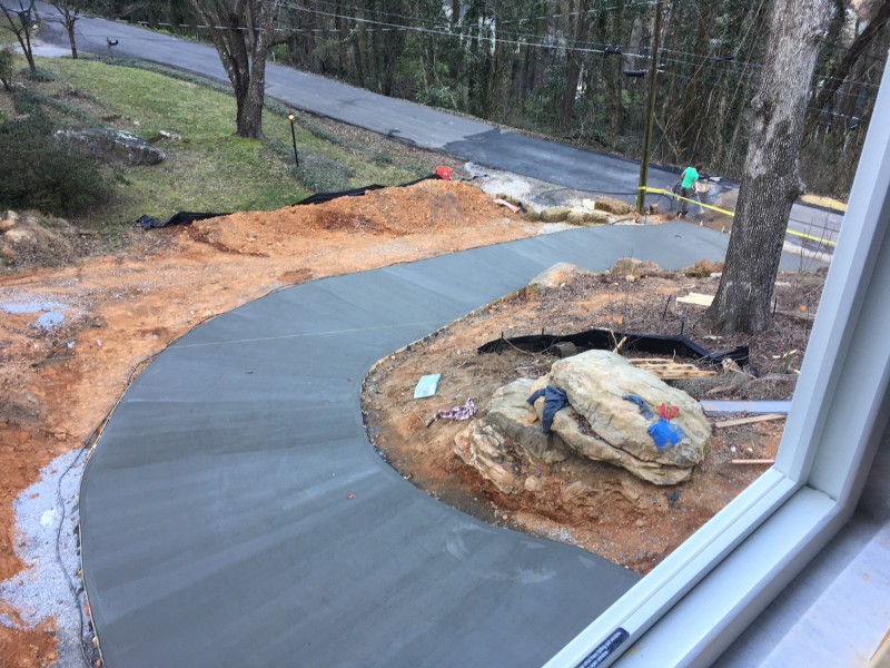 A view of the finished driveway from an upstairs window