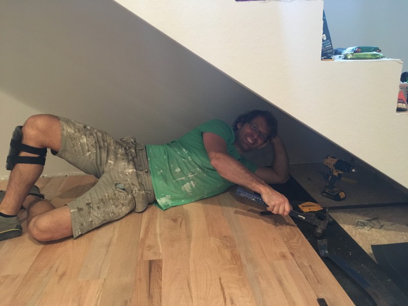 Trying to install the wood floors under our stairwell - where the nailer couldn't fit - was particularly fun...